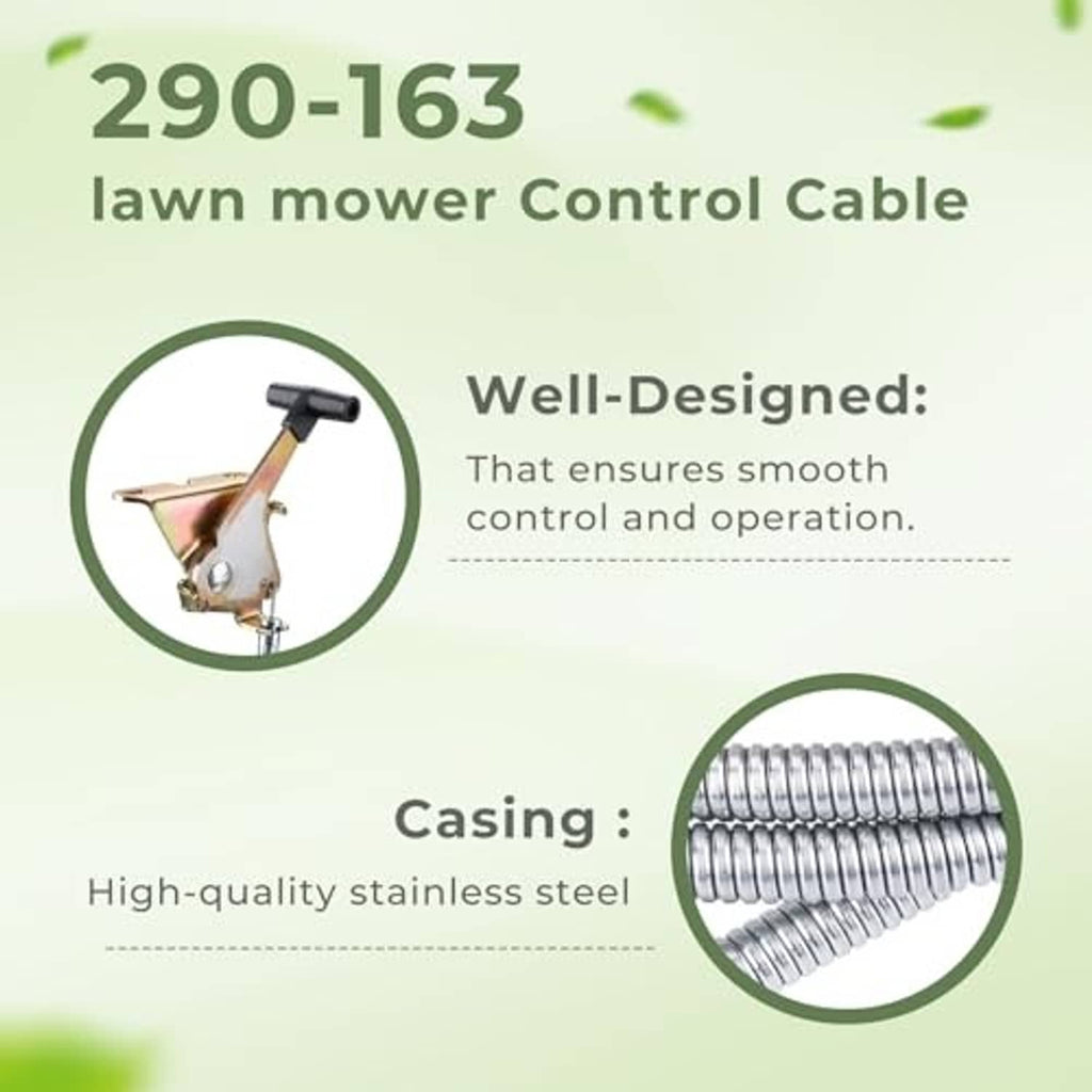 Lawn mower control cable with stainless steel casing, close-up of coiled section