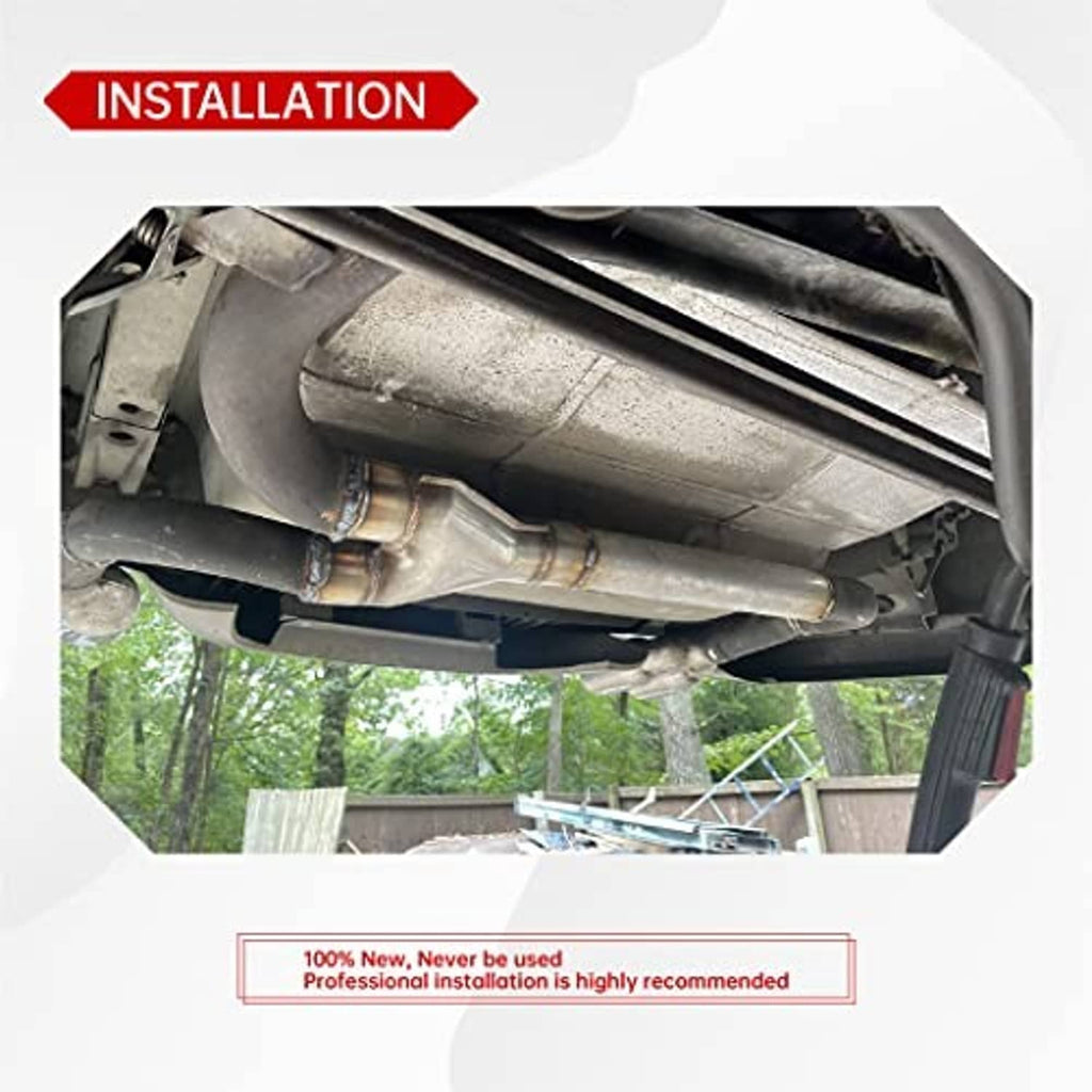 Stainless steel Y-pipe exhaust connector installed under vehicle, welded to pipe