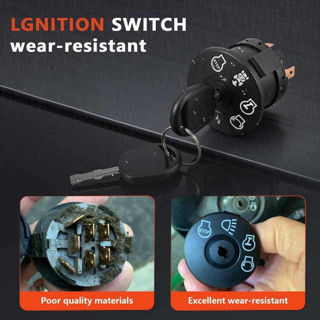 Black 4-position ignition switch with key cylinder and labeled rocker symbols