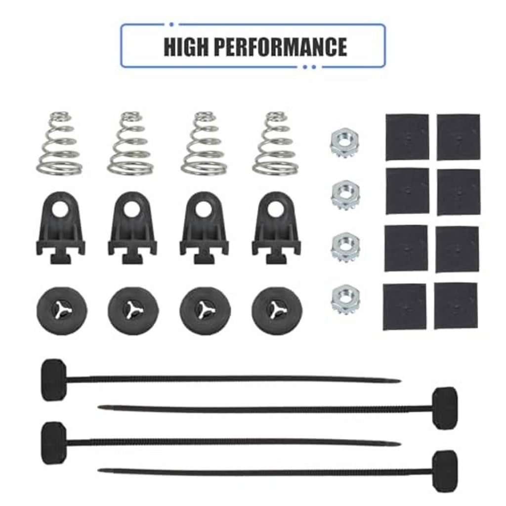 Radiator cooling fan mounting accessory kit: springs, clips, nuts, bolts, and screws.