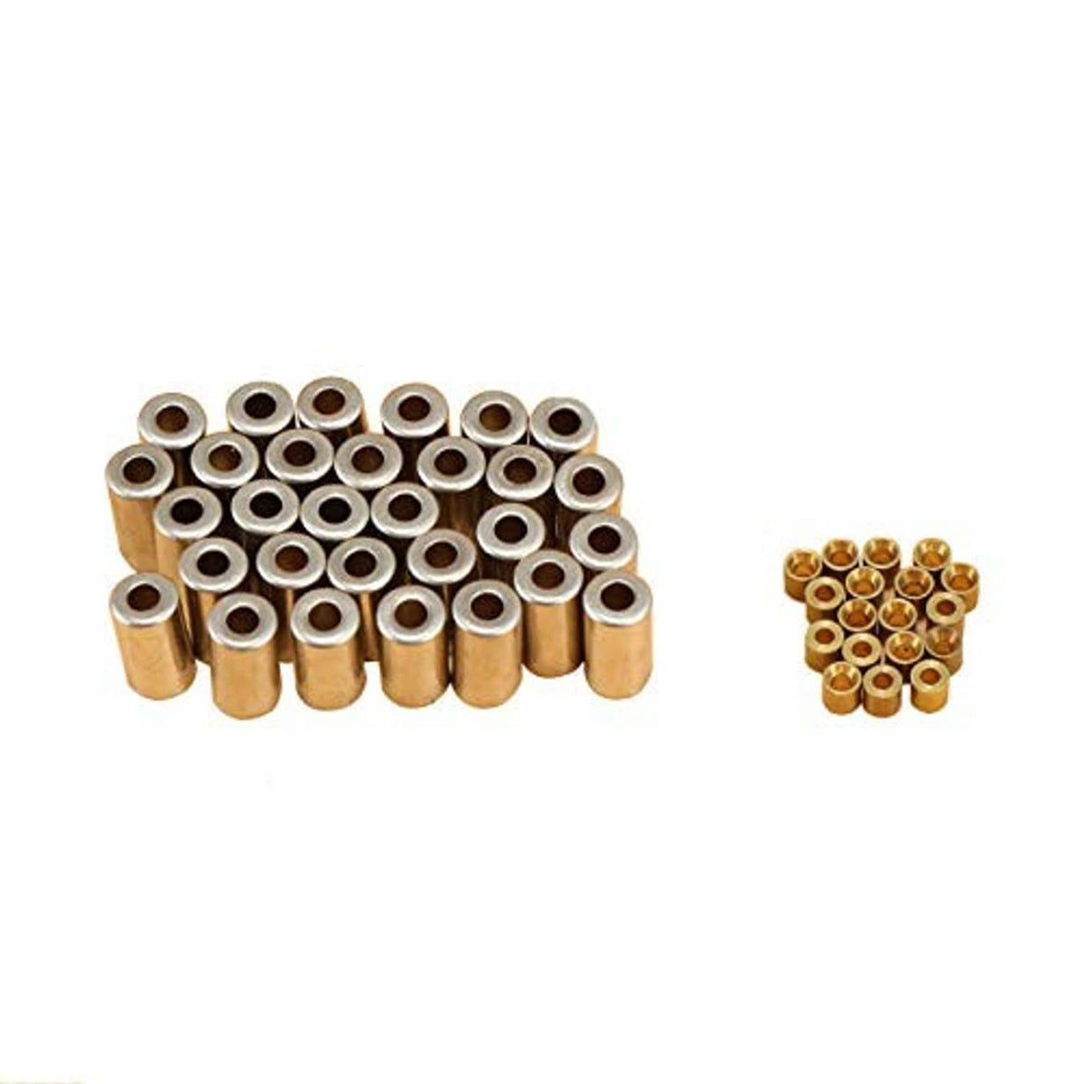Set of brass throttle cable ferrules and connectors with multiple round ends