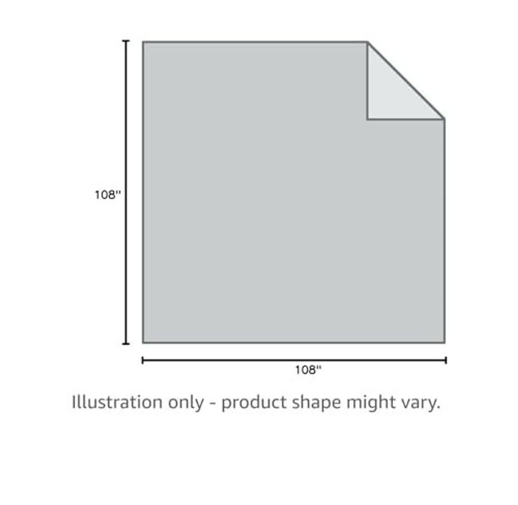 King-size blanket size diagram, 108 in by 108 in outline