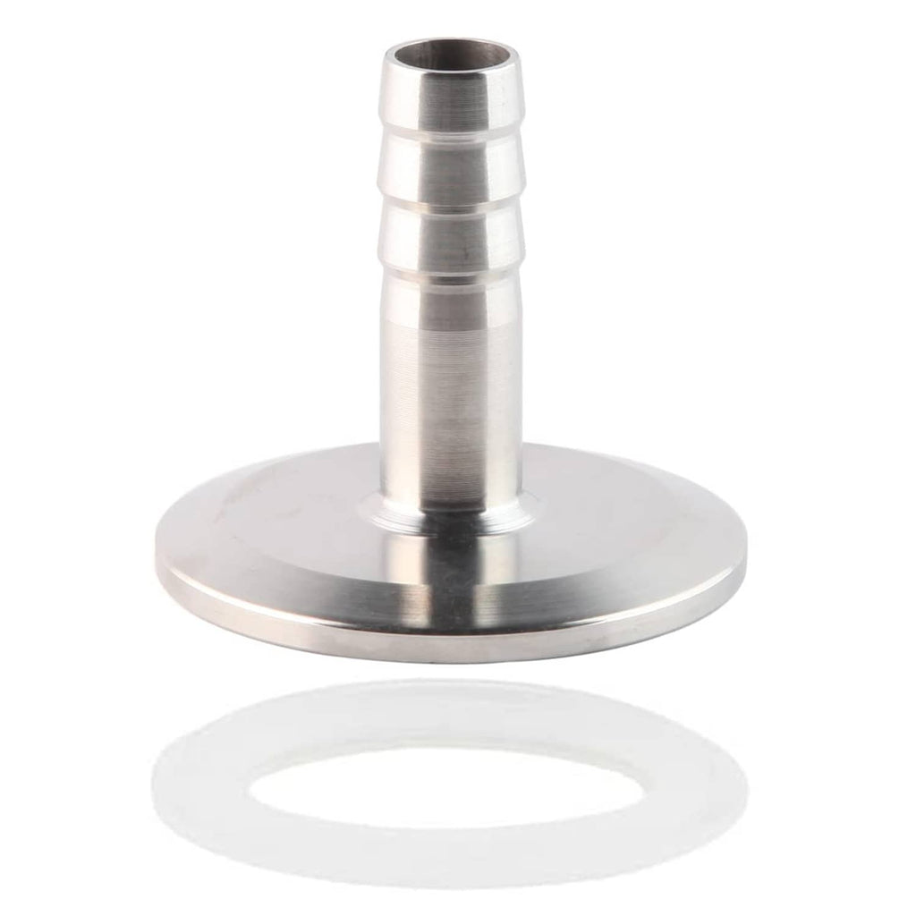 Stainless sanitary tri-clamp adapter fitting with barbed tube outlet and flange base