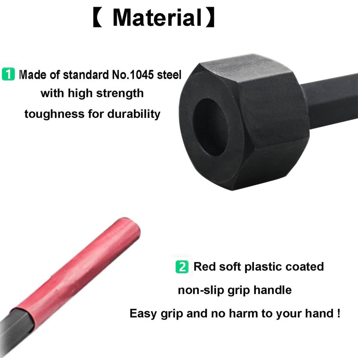 Steel socket end with red soft plastic non-slip grip handle