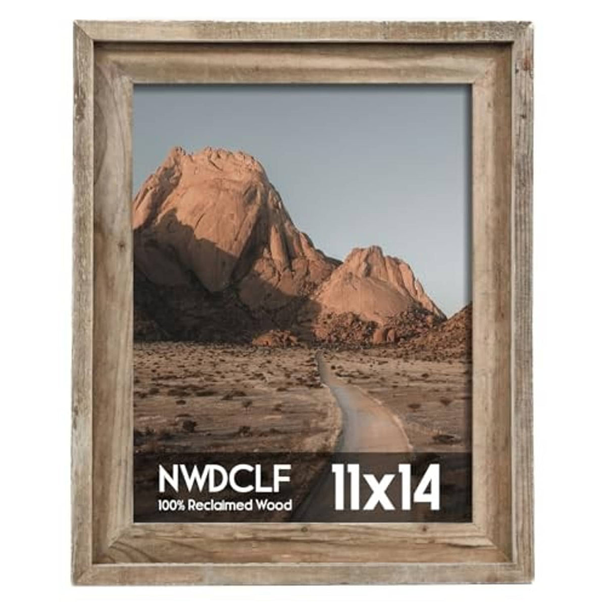 Reclaimed barnwood picture frame with real glass, full front view, 11x14