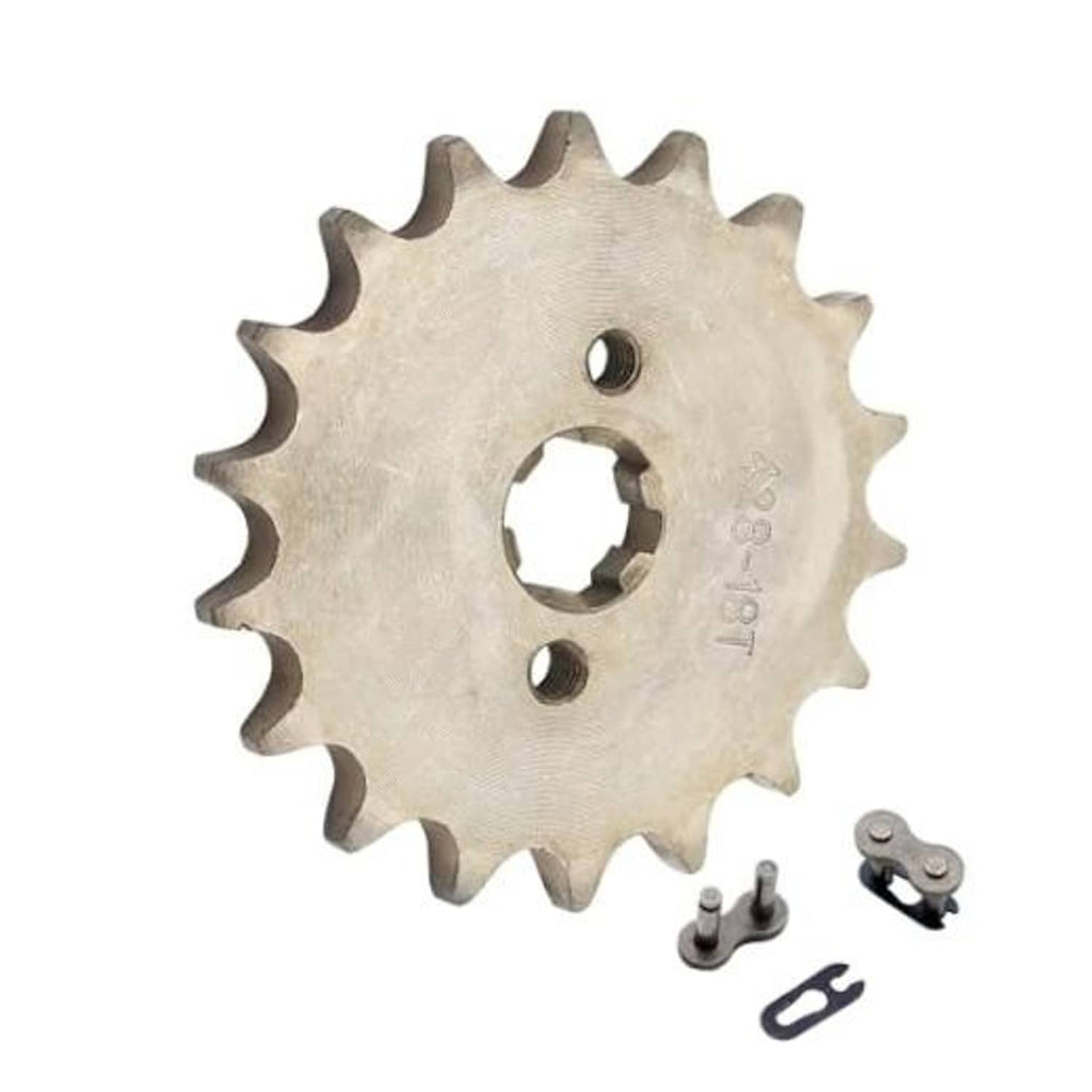 Steel 18T front counter sprocket with mounting hardware, 428 17mm drive