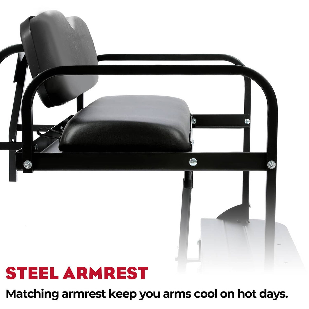Black rear back seat kit with padded seat and backrest, curved armrest support