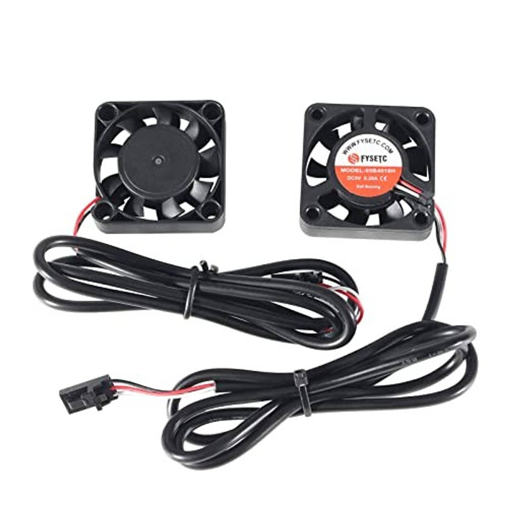 Two square cooling fans with black frames and long bundled wire harness