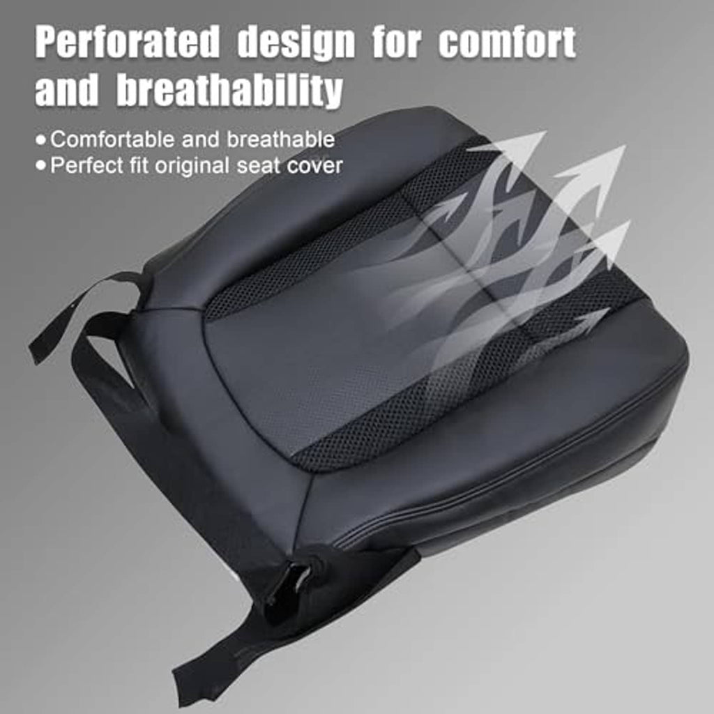 Black perforated front seat bottom replacement cover with vented top cushion panel