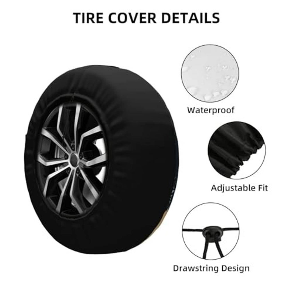 Spare tire cover details: black cover with drawstring design and waterproof adjustability