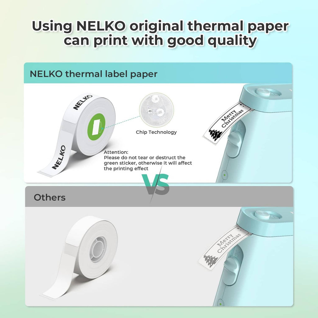 Thermal label tape roll and label maker print area for quality paper