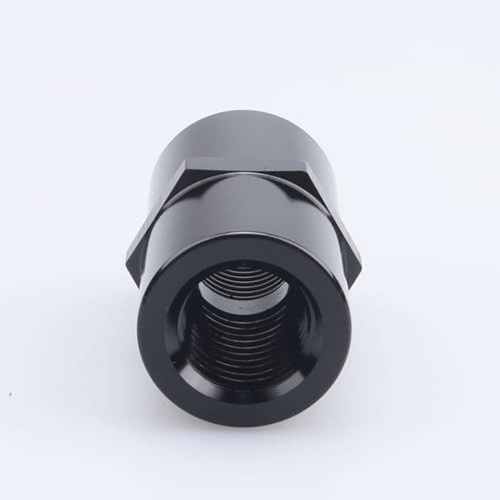Black 1/4 in NPT female fitting end view with visible internal thread rings