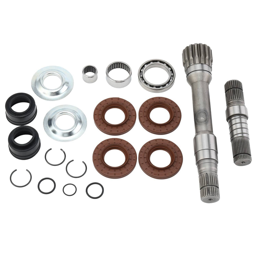 Intermediate axle shaft kit with two metal shafts, bearings, multiple brown seal rings, boots