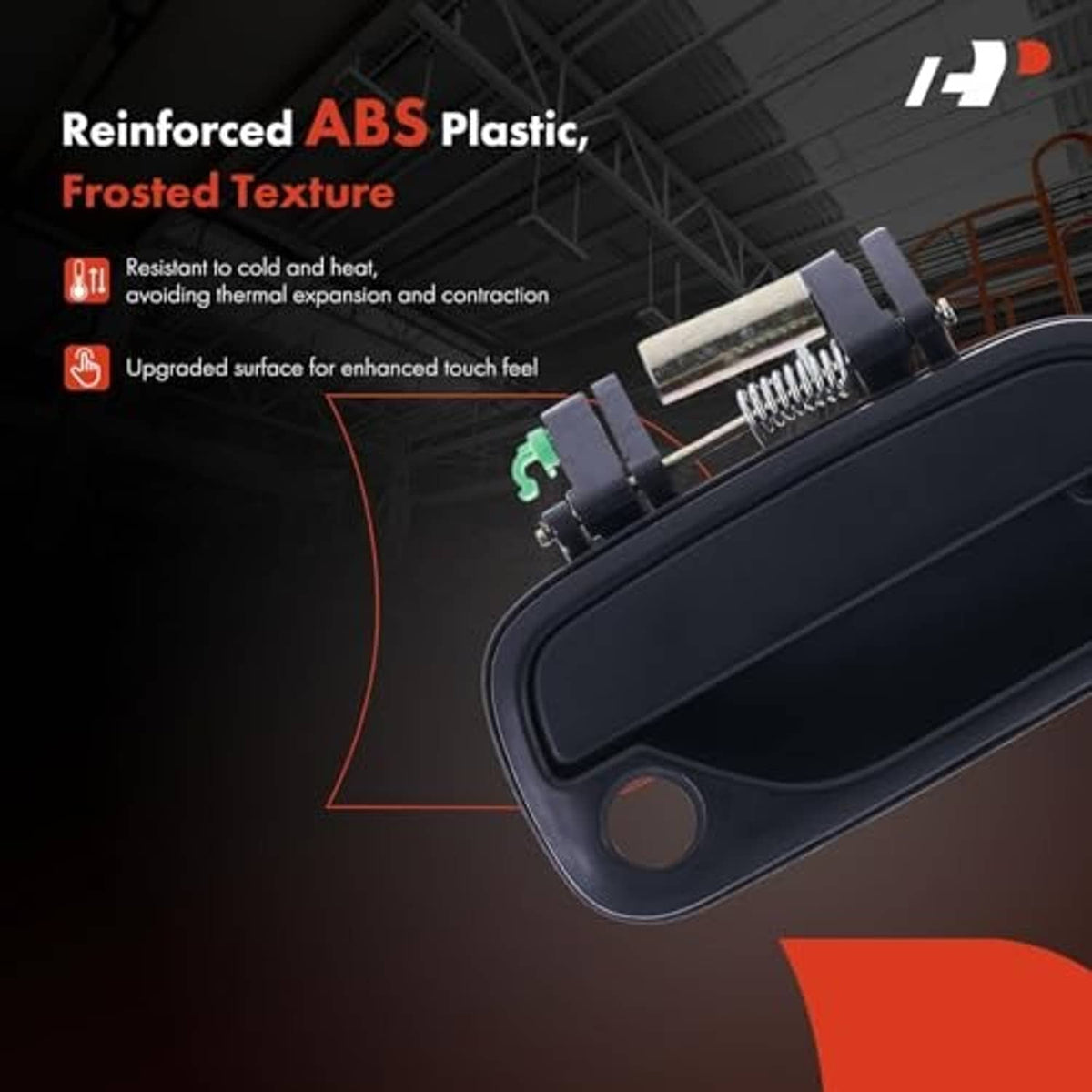 Front right exterior door handle with frosted textured dark black ABS surface