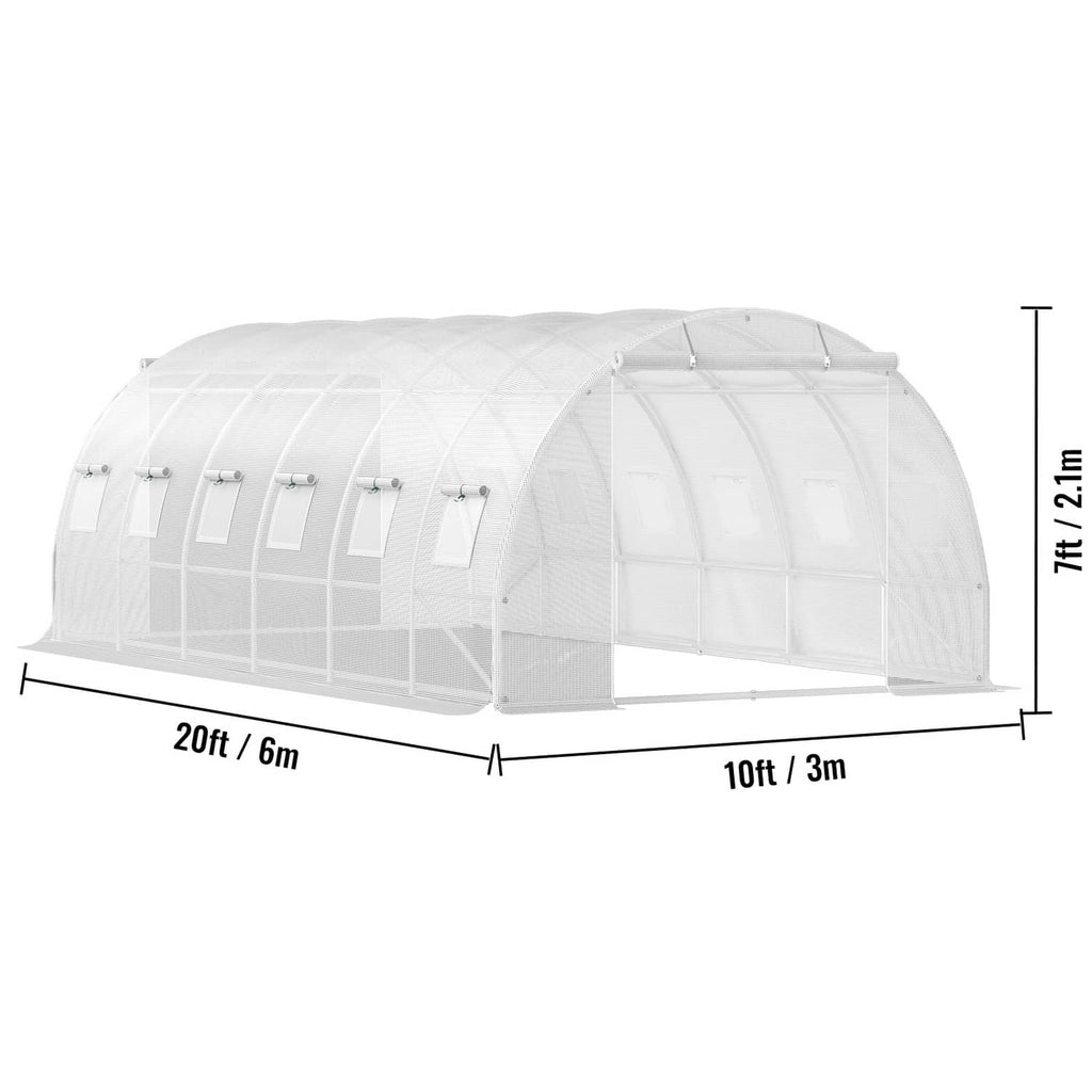 Walk-in tunnel greenhouse with galvanized frame and translucent waterproof cover, 20x10x7ft