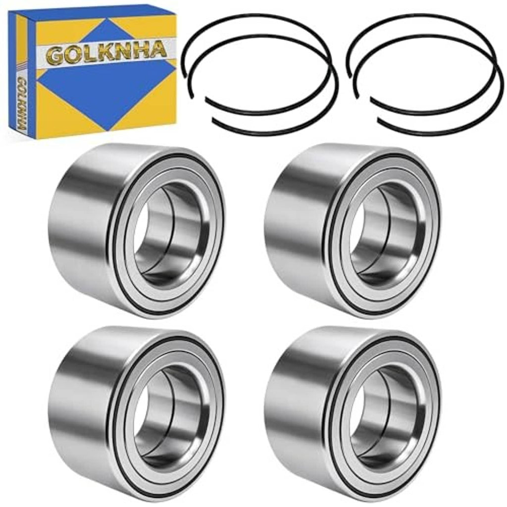Four-piece wheel bearing kit set with silver bearings and black circlips