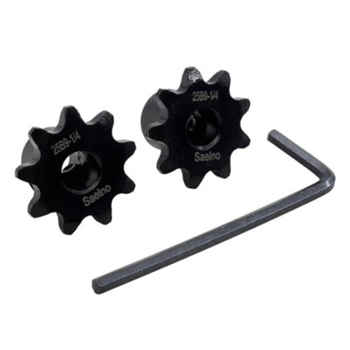 9-tooth roller chain sprocket pair, dark hardened steel, 6.35mm bore