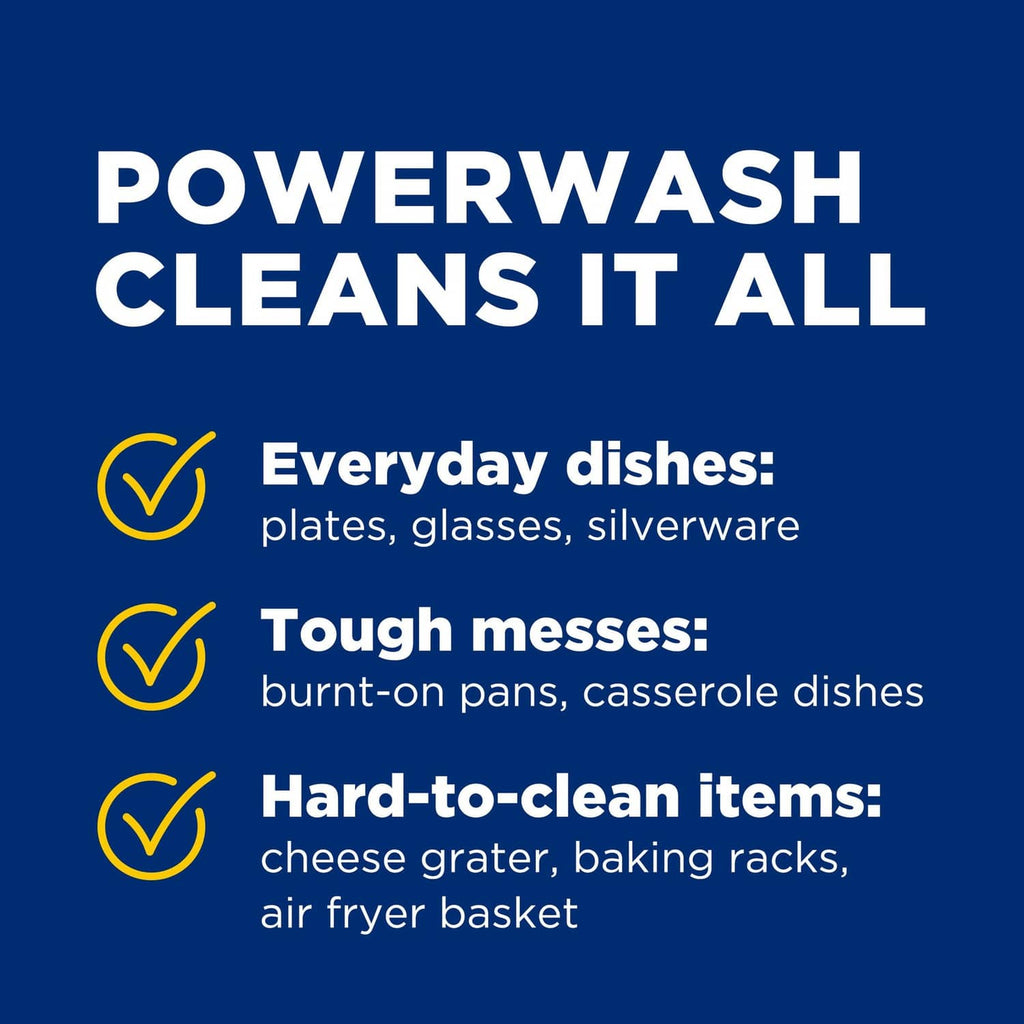 Powerwash cleans it all graphic for everyday dishes, tough messes, and hard items