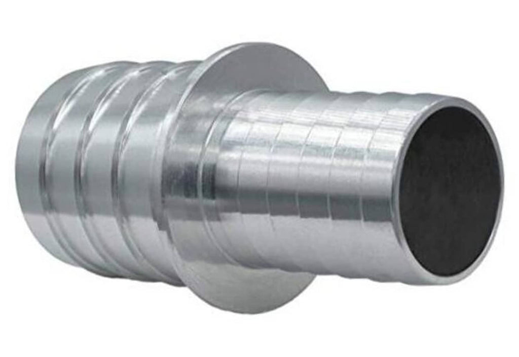 Silver metal hose barb splice coupler reducer fitting adapter with flared barb section