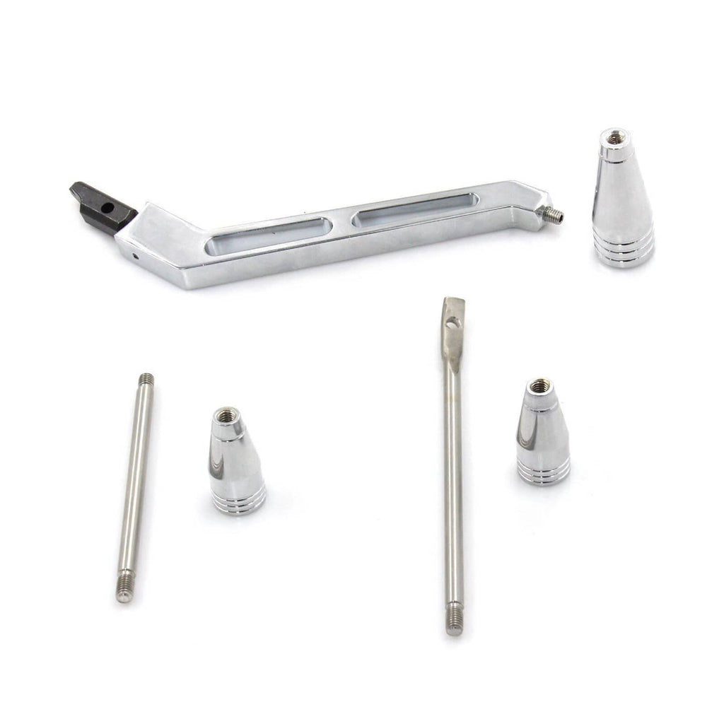 Polished column shifter lever kit with bracket, rods, and chrome cap pieces