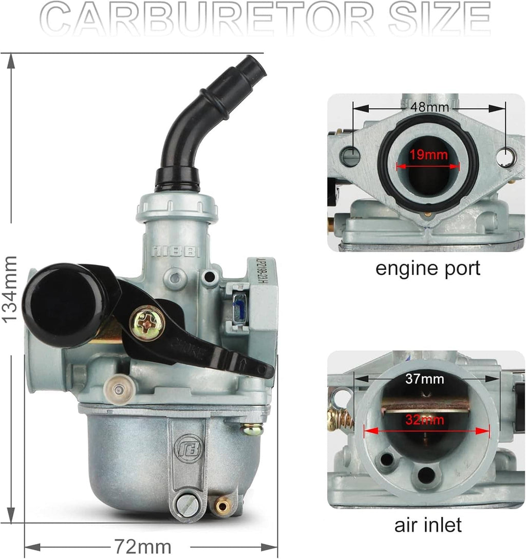 19mm PZ19 carburetor with black intake hose and air inlet, side view