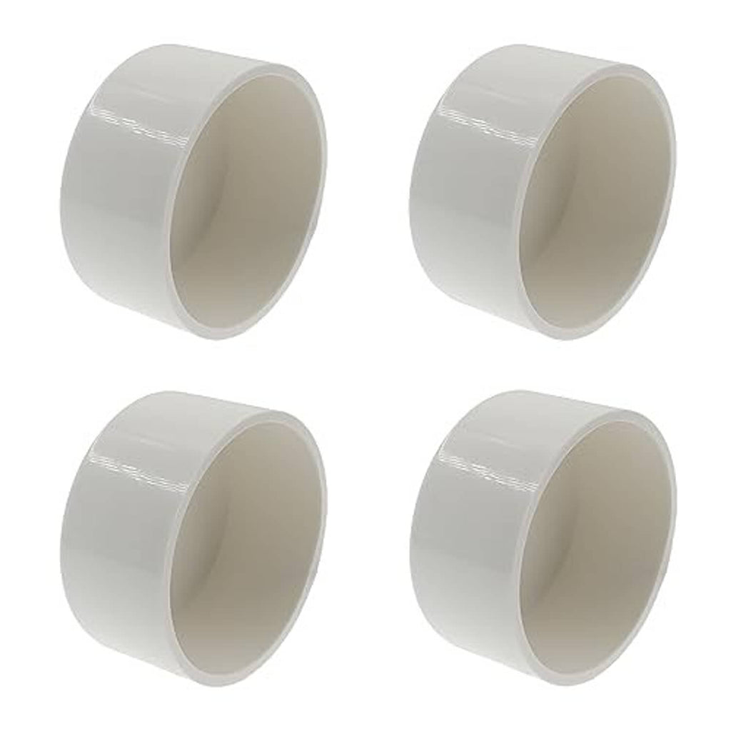 Set of white 2.5 in PVC pipe end caps, round plugs with open interior