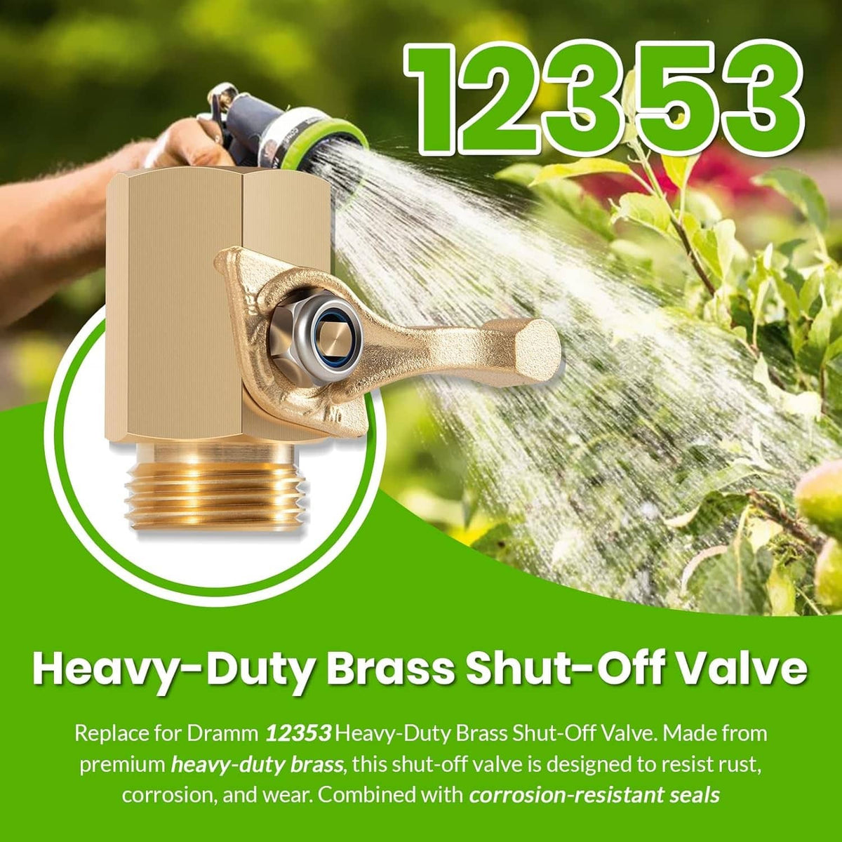 Brass shut-off valve with quarter-turn lever and hose-thread inlet