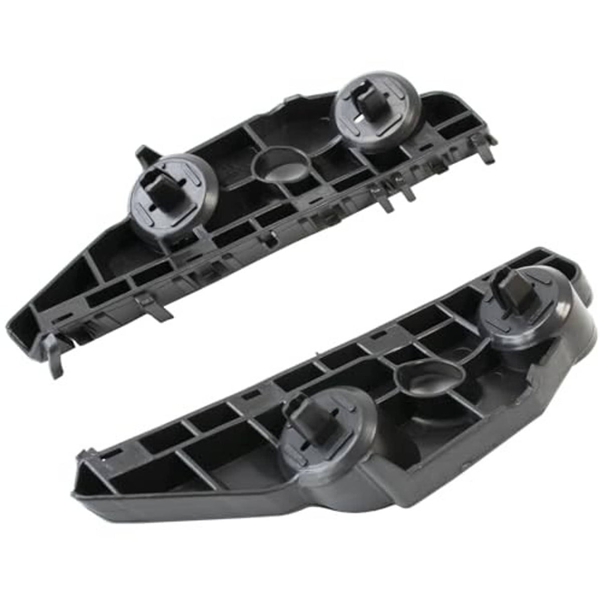 Underside view of front bumper bracket housings, black plastic with mounting tabs