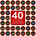 Box of 40 flavored coffee pods with variety label