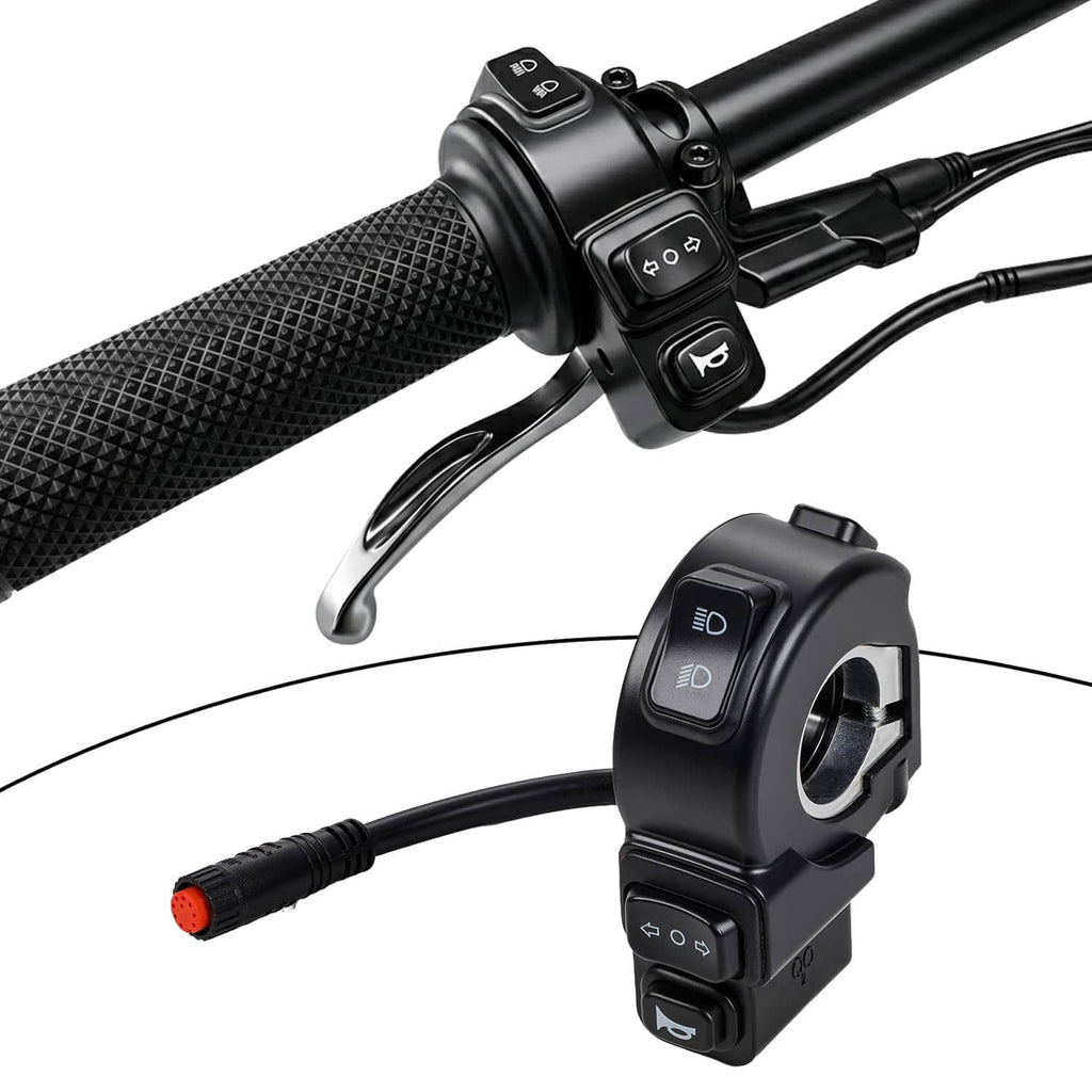 Black handlebar control switch assembly with headlight and signal rocker switches