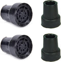 Crutch tip rubber end caps, black with textured tread and open stem, 4-pack