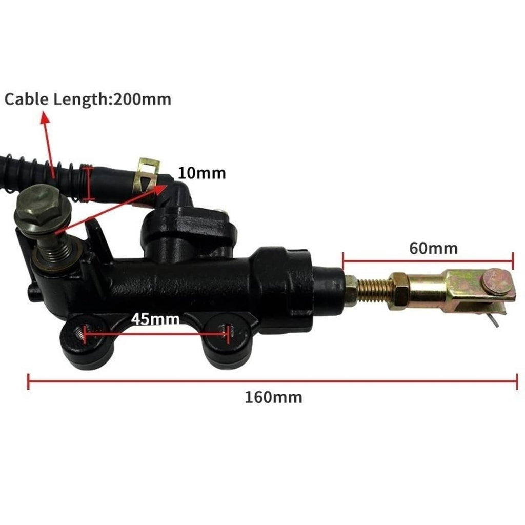 Rear brake master cylinder pump with long push rod and black mounting ports