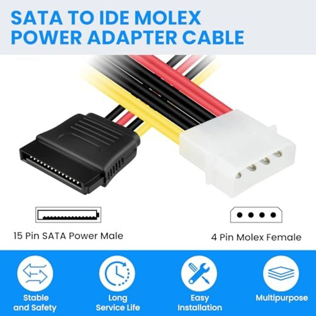 SATA to IDE Molex power adapter cable: black SATA male to white 4-pin Molex female