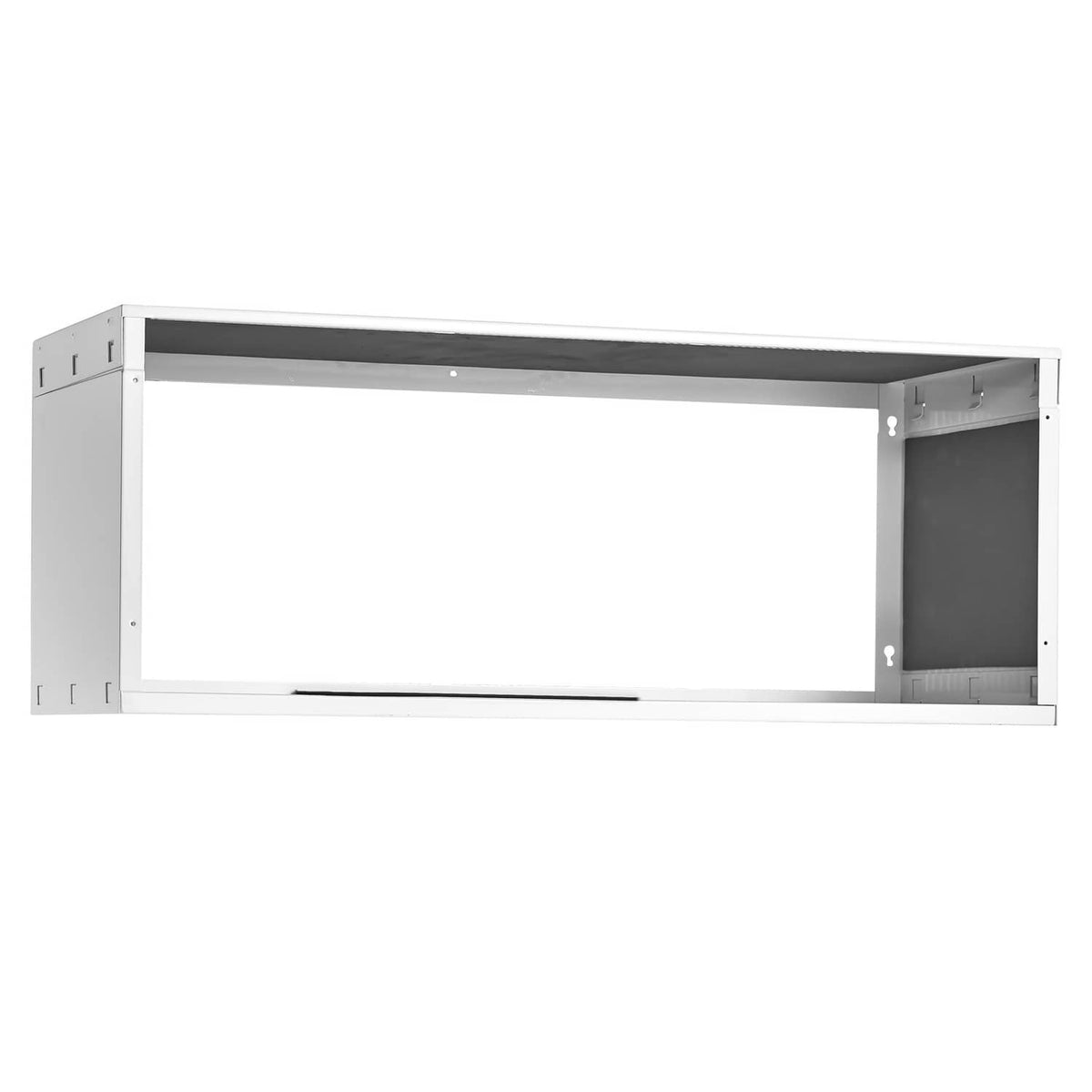 Air conditioner wall sleeve frame, white through-wall housing with open interior panels