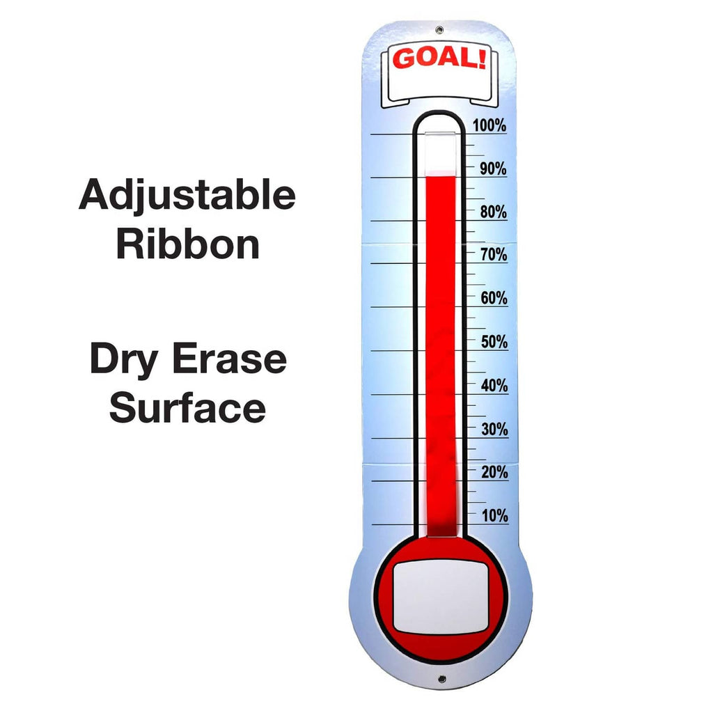 Dry-erase thermometer chart with adjustable ribbon; red indicator and blue percent marks