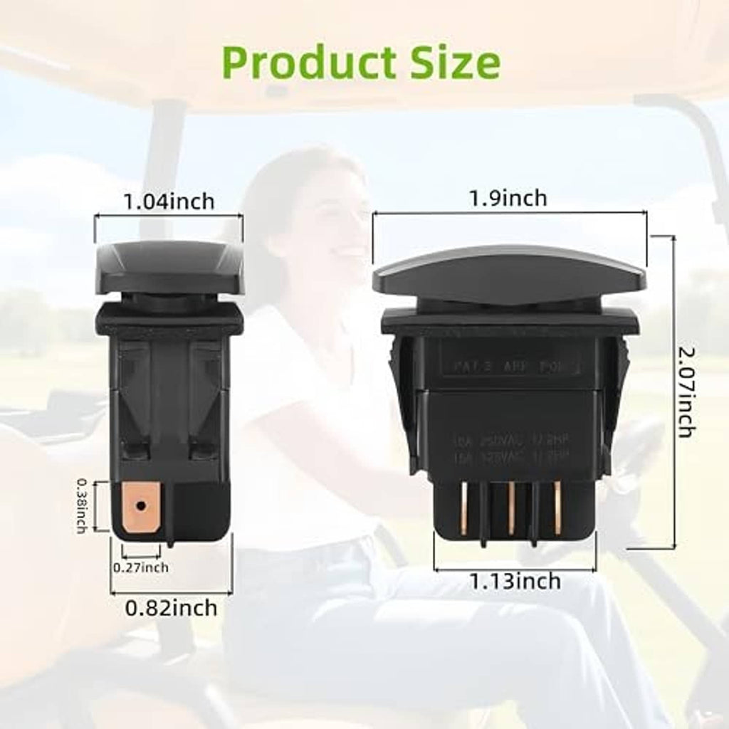 Black forward/reverse switch with size measurements shown in inches