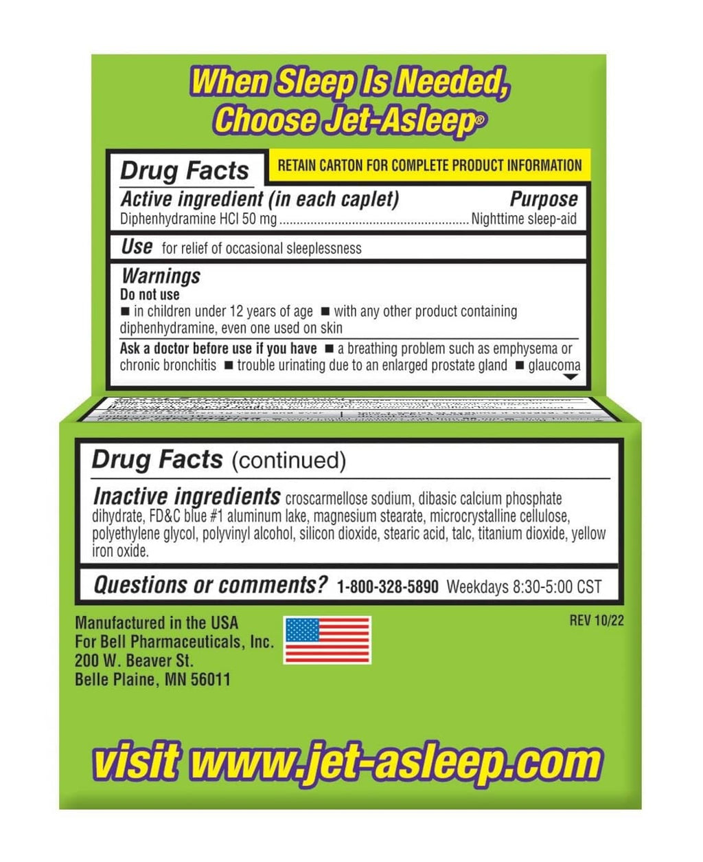 Jet-Asleep double strength nighttime sleep-aid drug facts label panel