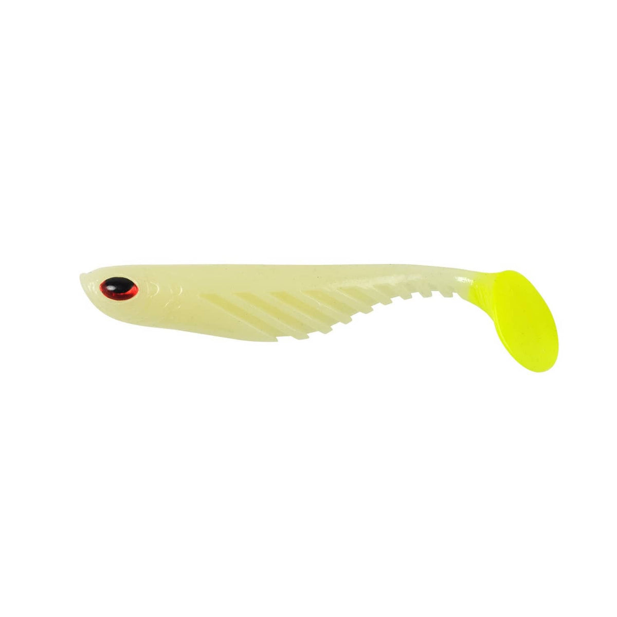 Glow chartreuse soft plastic rippled shad fishing lure, 3 in, single bait