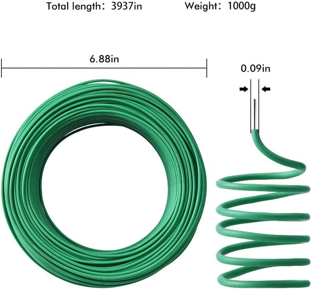 Green flexible twist tie coil with looped ends for securing tomato plant stems