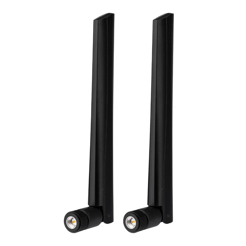 Black omnidirectional antenna pair with SMA male connectors and base mounts