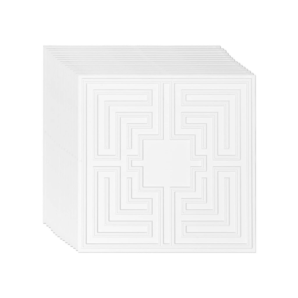 White PVC ceiling tile with geometric Echo pattern, 24 x 24 in square