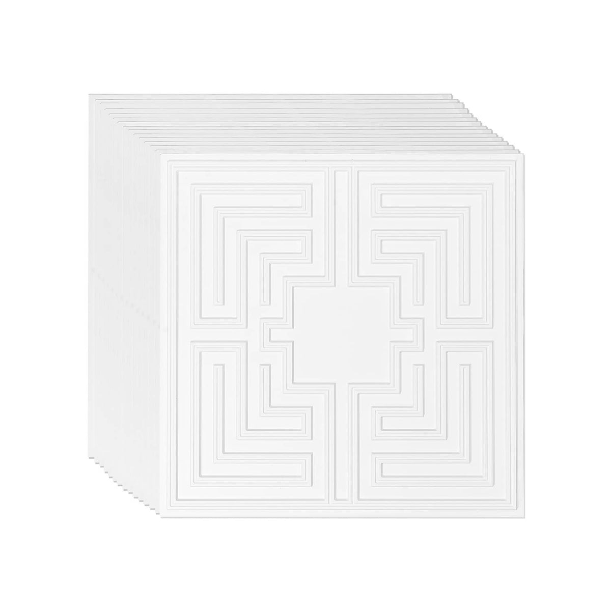White PVC ceiling tile with geometric Echo pattern, 24 x 24 in square