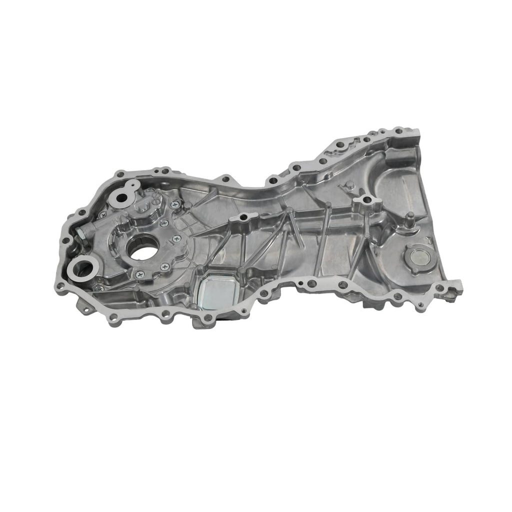Oil pump assembly housing with molded channels and multiple mounting holes
