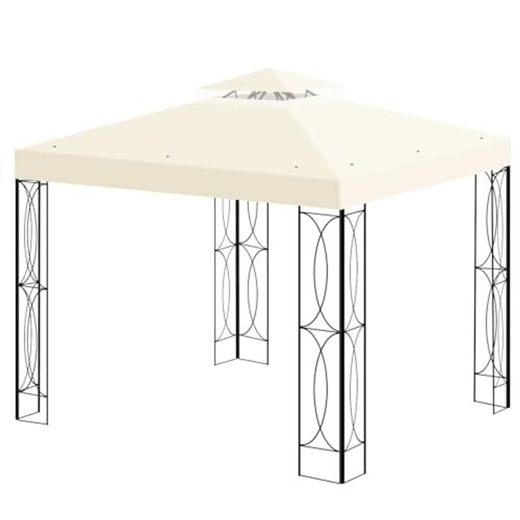 Beige double-tier gazebo top canopy cover, angled view on black frame