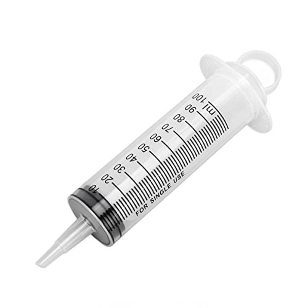 Hydraulic bleeder syringe with measurement scale and clear dispensing nozzle