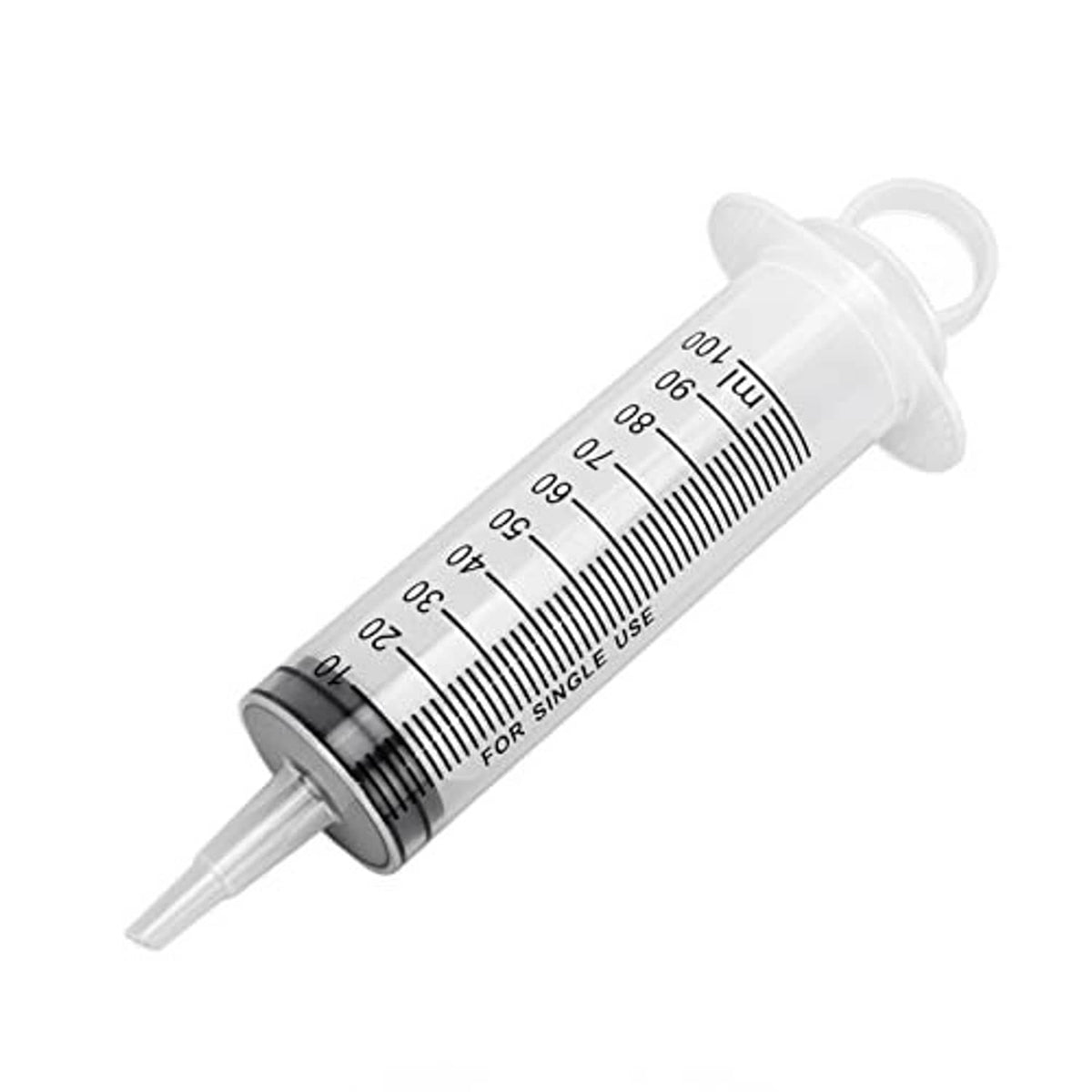 Hydraulic bleeder syringe with measurement scale and clear dispensing nozzle