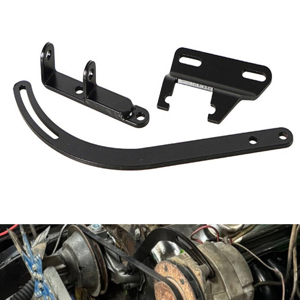 Black alternator bracket strap and mount plate with bolt holes