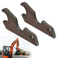 Bucket ear attachment pair with curved top cutouts and round mounting holes, steel dark finish