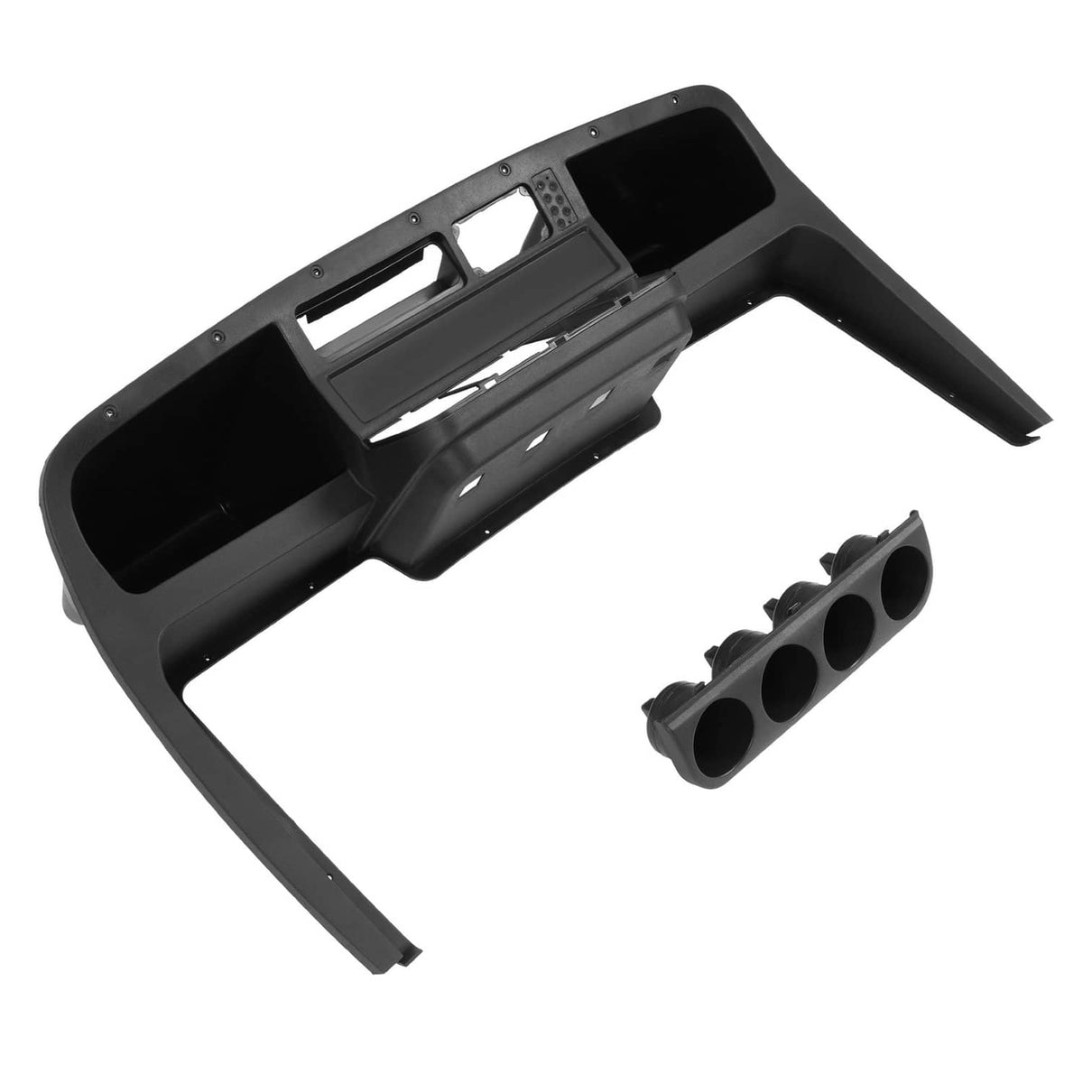 Black dash cover angled view with rectangular display opening and side vent section