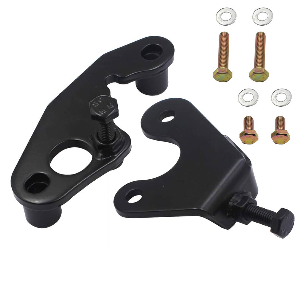 Black exhaust manifold bolt repair bracket kit with mounting bolts and washers
